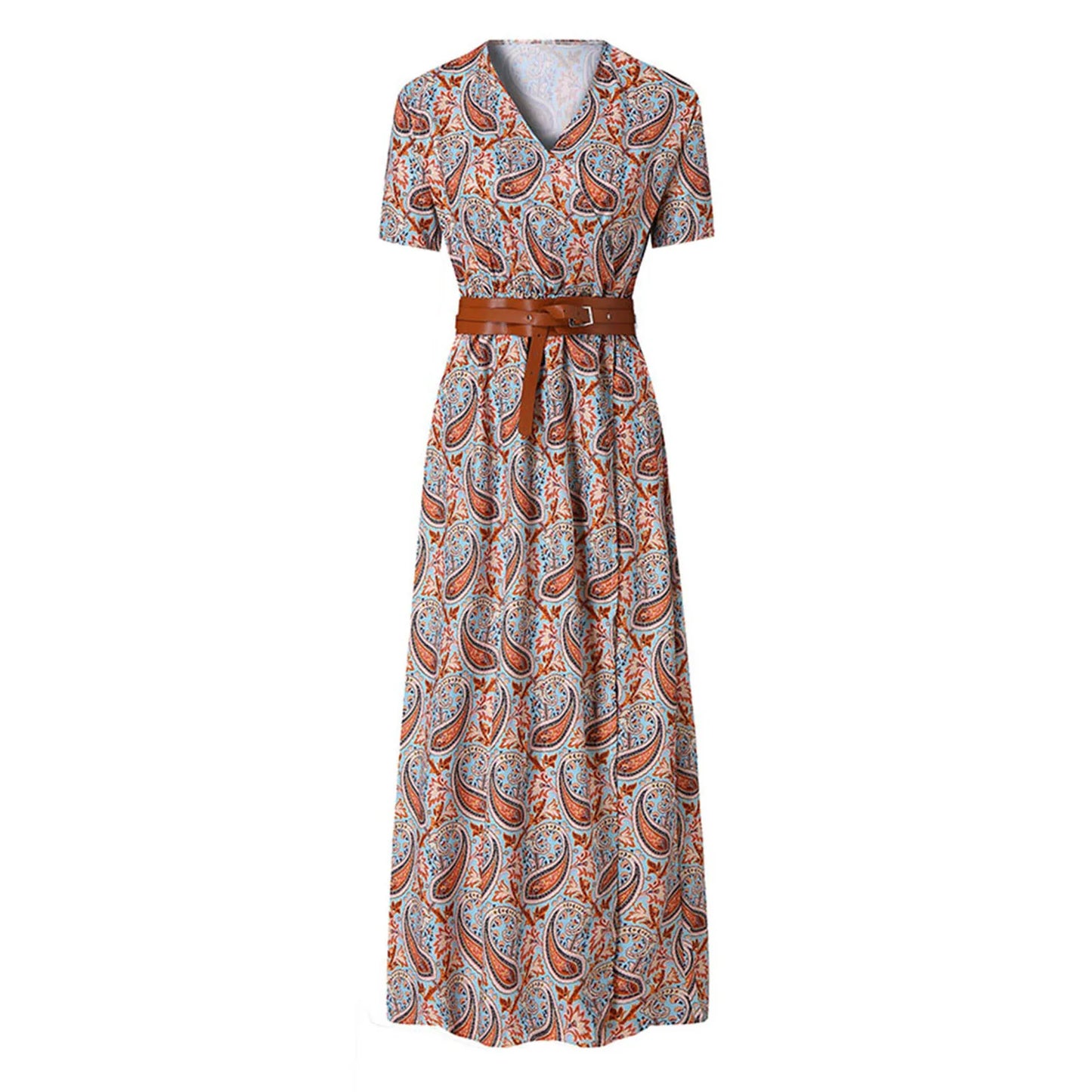jinran Women Long Chiffon Dress Retro Elegance Short Sleeve A-Line Maxi Dresses Holiday Beach Casual Robe Flower Print Vestido