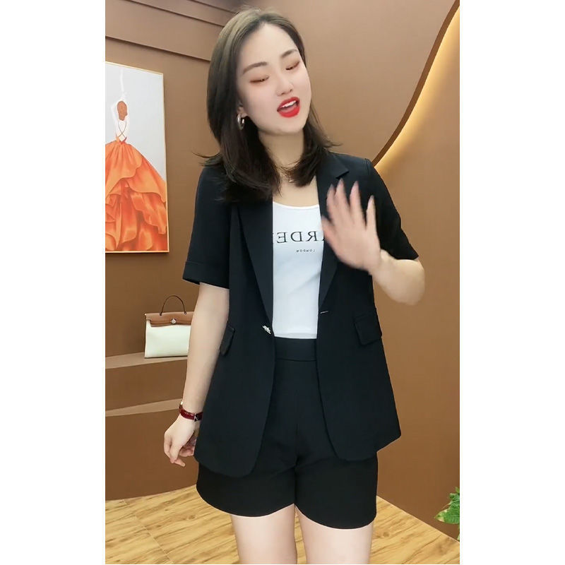 jinran Casual Short Sleeve Jacket Blazer Shorts Two Piece Set Office Work Suit Coverall 2022 Summer New Elegant Women's Shorts Suit