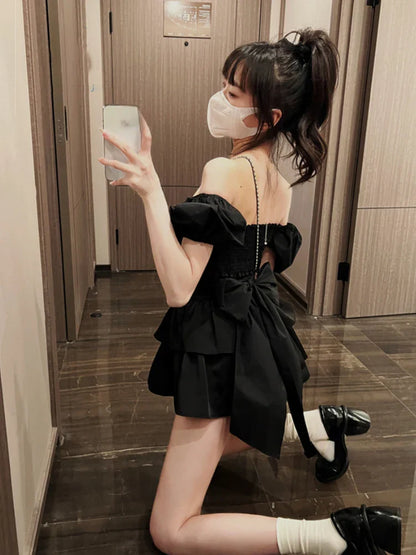 jinran White Sexy Backless Mini Dress Women Korean Fashion Casual Elegant Party Dress Female Ruffle Kawaii Lolita Party Y2k Dress