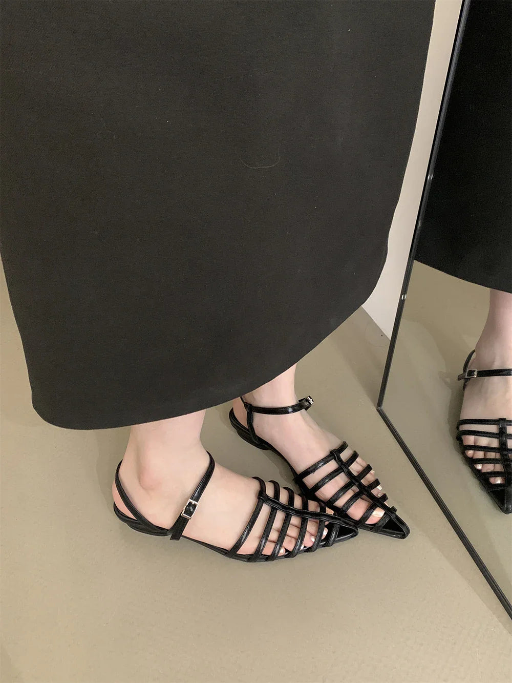 jinran Elegant Women Sandals Pointed Toe Summer Dress Shoes Ankle Strap Party Pumps Size 35-39 Party Sandals Flat Low Heels Size 35-39