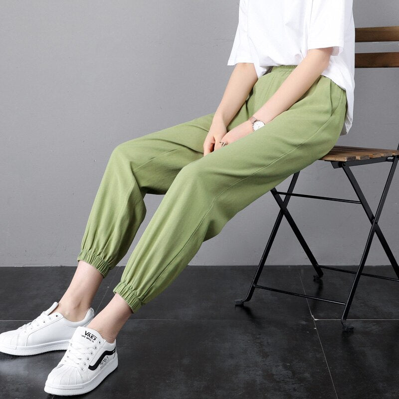 jinran 2022 New Ice Silk Sports Pants Student Women'S 9 Point Casual Summer Style Loose And Thin Mosquito Proof Lantern Trousers Female