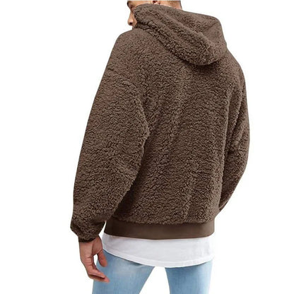 Casual Hooded Men's Long Sleeve Autumn Winter Warm Pocket Loose Sweatshirt Plush Fleece Hoodies Pullover Oversized Loose Tops