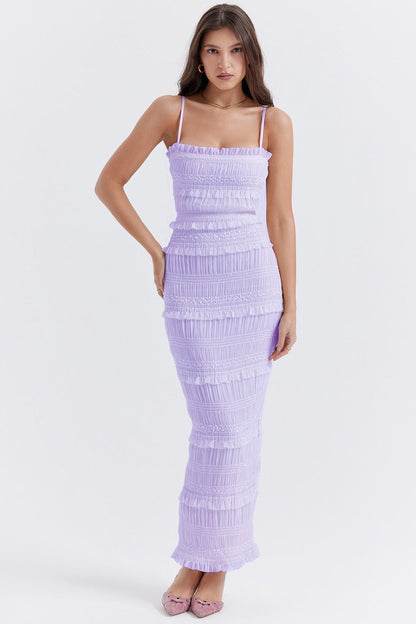 jinran Women Sling Long Dress, Sleeveless Off Shoulder Solid Color Ruffle Party Club Summer Spring Dress