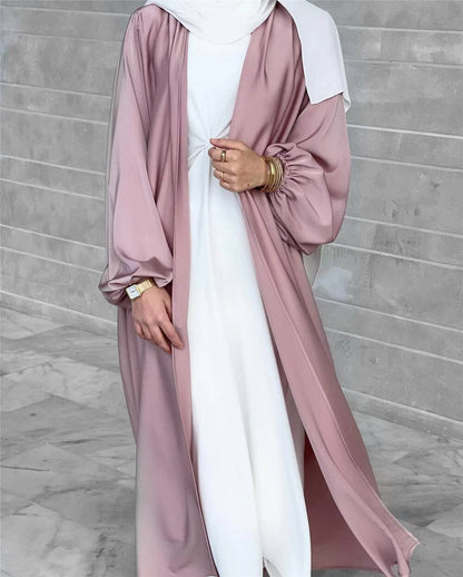 jinran Summer Elegant Solid Color Colorful Temperament Long Skirt Ladies Open Shouder Robe Satin Large Size Belt Muslim Woman Abaya