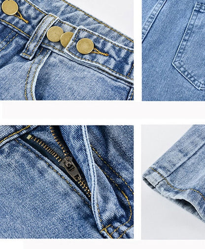 jinran New Summer Women High Waist Wide Leg Denim Shorts Casual Female Loose Fit Streetwear Solid Color Straight Jeans Shorts