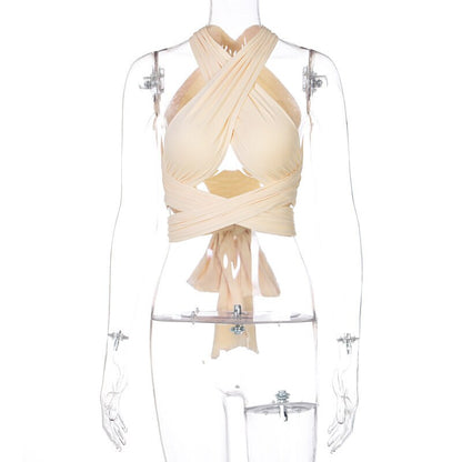 jinran Sleeveless Solid Corset Bandage Halter Patchwork Women Tops Hollow Out Sexy Tank Top Spring Summer Y2k Clothes Blouses