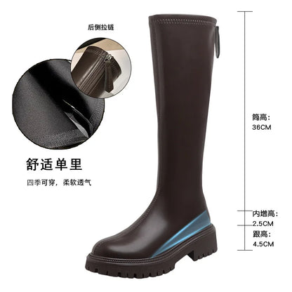 nvxiot  -  Women's Long Boots  Autumn/Winter Thick Sole Round Toe Fashion Versatile Inner Heightening British Brown Knight Boots Women