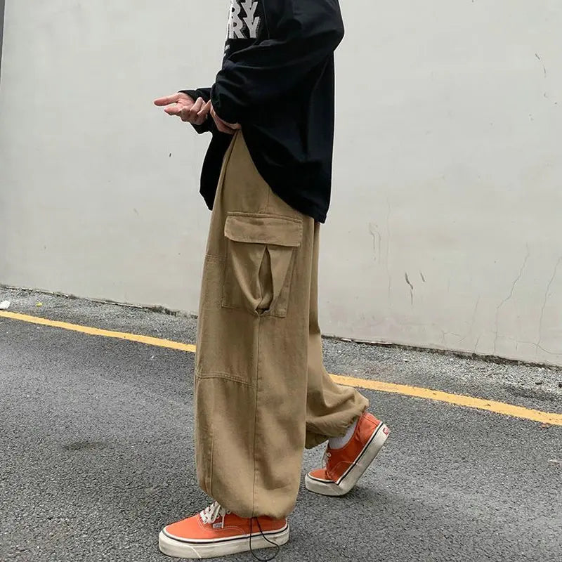 Spring Casual Oversize Cargo Pants Men Streetwear Solid Harajuku Loose Straight Trousers Wide-leg Baggy Pants For Man