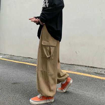 Spring Casual Oversize Cargo Pants Men Streetwear Solid Harajuku Loose Straight Trousers Wide-leg Baggy Pants For Man