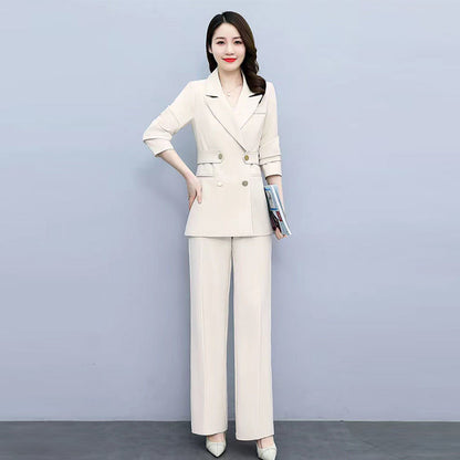 jinran Korean Version High Sense Temperament Professional Suit Elegant Woman 2022 Spring New Style Suit Wide Leg Pants Two-piece Set