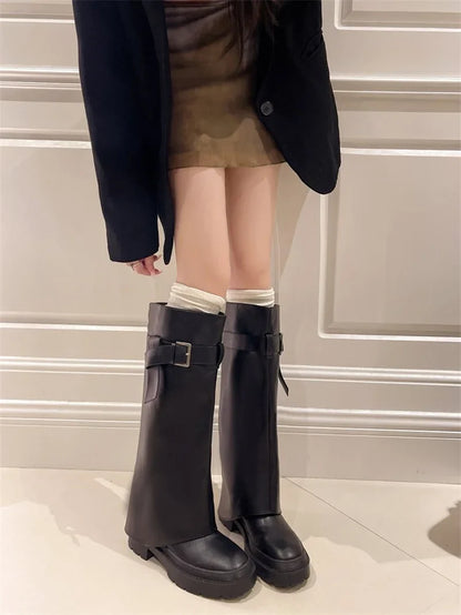 jinran Hot girl design sense 2024 new long tube boots thick soled knight boots fashionable retro high tube pants tube boots for women