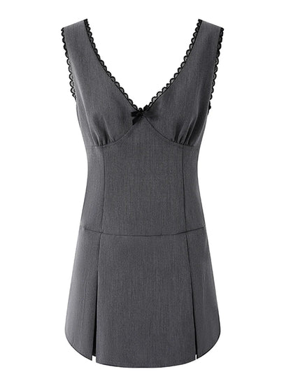 jinran Summer French Vintage V-Neck Dress Women Gyaru Mori Girl Mini Lace Coquette Sexy Hot Frocks One-Piece Party Old Money Prom Gown