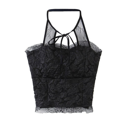 jinran Women Sexy Halter Crop Top Summer Lace up Sleeveless Camis Tops Female Casual Backless Tie Lacing Vest Solid Color Streetwear