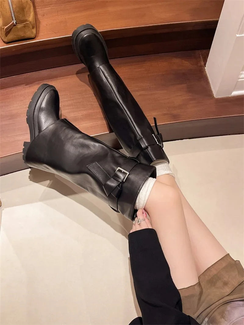 jinran Hot girl design sense 2024 new long tube boots thick soled knight boots fashionable retro high tube pants tube boots for women