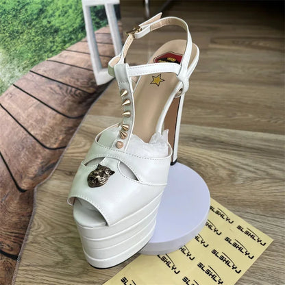 jinran Brand Sexy Rivet 16cm High Heel Sandals Platform Party Wedding Ball T-stage Women Shoes High Quality Large 43summer Female Shoes