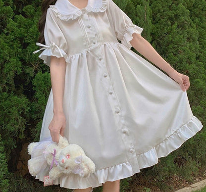 jinran Dresses Women Japanese Style Sweetie Loose All-match Students Kawaii Comfortable Solid Trendy Knee-length Popular Lovely Summer