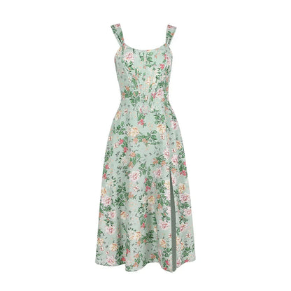 jinran Summer Dress Woman  Trendy Green Long Lace Up Beach Dress Elegant Split Midi Corset Dress Women Clothing