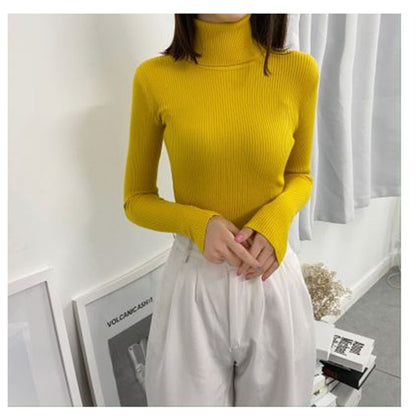 jinran Autumn Winter Korean Women Pullover Sweaters Slim Women Turtleneck Basic Tops Casual New Knitted Sweater Soft Warm Jumper 8069