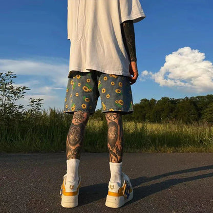 Denim Shorts Men's 2024 Summer High Street Capris Men Techwear Oversize Leisure Pants Unisex Streetwear Y2k Daisy Loose Jeans