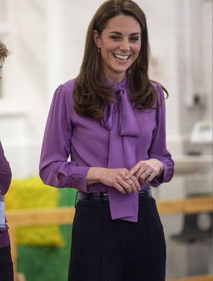 jinran New Kate Middleton Princess purple Blouses fashion Bow designer OL long sleeve shirts 1688