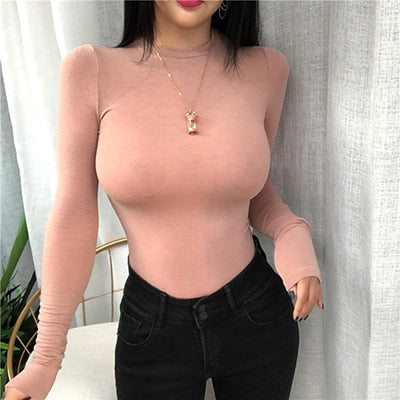 jinran Thin Summer Top Sexy T Shirt Women 2020 Elasticity T-Shirt Korean Style Woman Clothes Slim Tshirt Female Casual Long Sleeve Tops