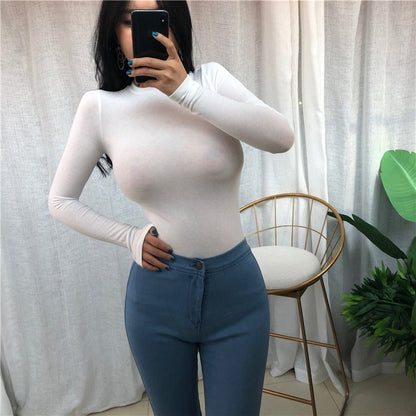 jinran Thin Summer Top Sexy T Shirt Women 2020 Elasticity T-Shirt Korean Style Woman Clothes Slim Tshirt Female Casual Long Sleeve Tops