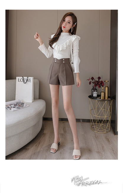 jinran Plus Size Suits Shorts Women Summer New High Waist Solid Black Office Work Shorts Ladies Pocket Gray Wide Leg Trouser S-XL