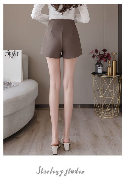 jinran Plus Size Suits Shorts Women Summer New High Waist Solid Black Office Work Shorts Ladies Pocket Gray Wide Leg Trouser S-XL