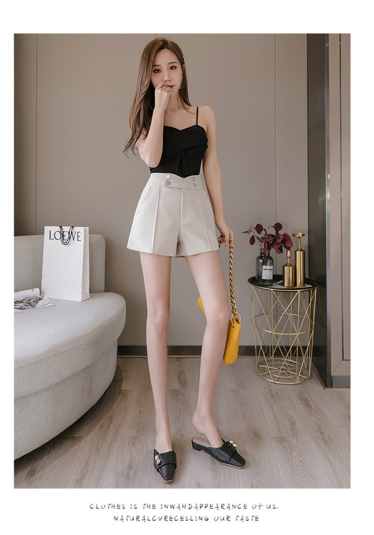 jinran Plus Size Suits Shorts Women Summer New High Waist Solid Black Office Work Shorts Ladies Pocket Gray Wide Leg Trouser S-XL