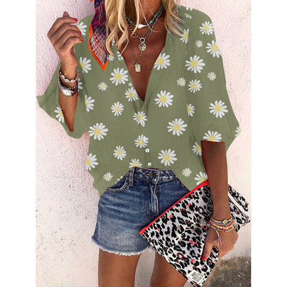 jinran Blouse Women 2022 Spring Summer Floral Print Womens Tops And Blouses V-neck Long Sleeve Office Shirts Streetwear Plus Size Shirt