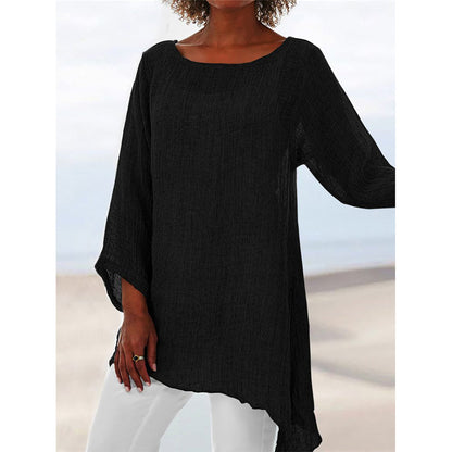 jinran Cotton Soft Solid Blouse Summer Loose Plus Size Shirt O-Neck Long Sleeve Womens Tops and Blouses Anomalistic Casual Women Tunic