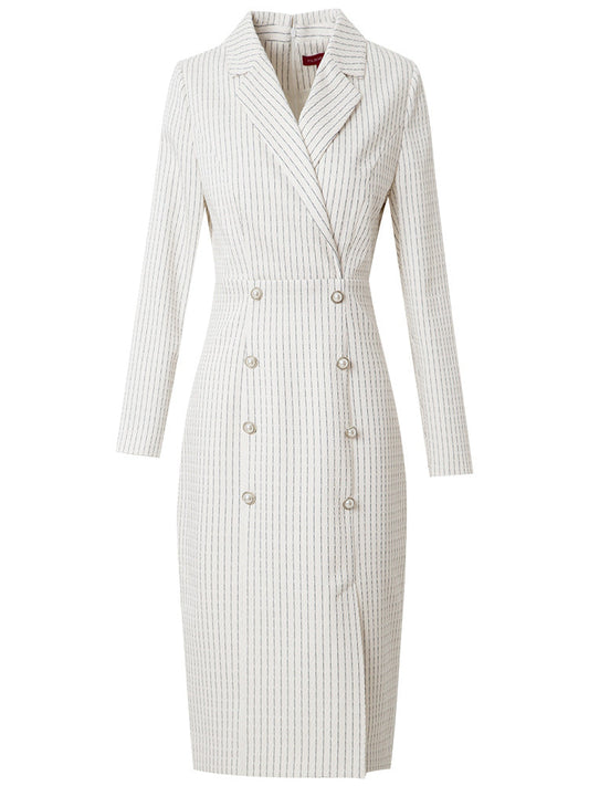 jinran Women&#39;s autumn new high waist slim suit collar professional medium length stripe dress