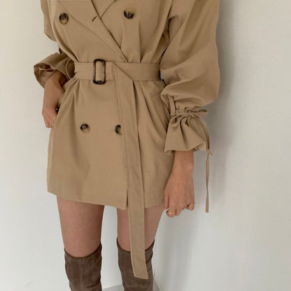 jinran 2022 New Autumn Winter Khaki Minimalist Women&#39;s Trench Coat Sashes Windbreaker Loose Flare Sleeve Double Breasted Trench