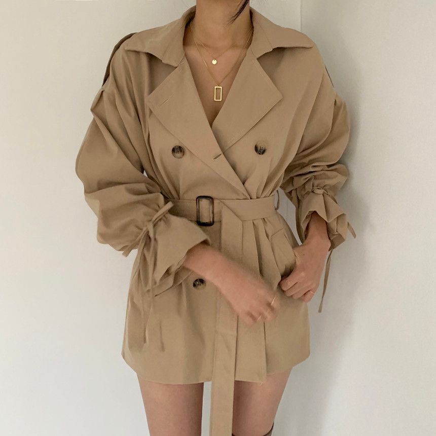 jinran 2022 New Autumn Winter Khaki Minimalist Women&#39;s Trench Coat Sashes Windbreaker Loose Flare Sleeve Double Breasted Trench