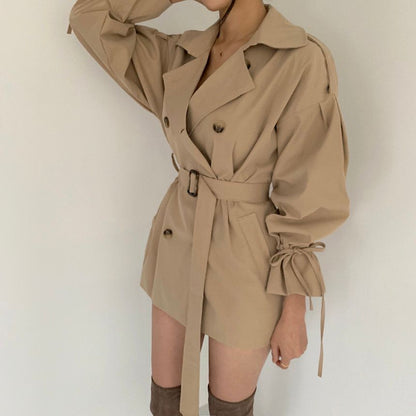 jinran 2022 New Autumn Winter Khaki Minimalist Women&#39;s Trench Coat Sashes Windbreaker Loose Flare Sleeve Double Breasted Trench