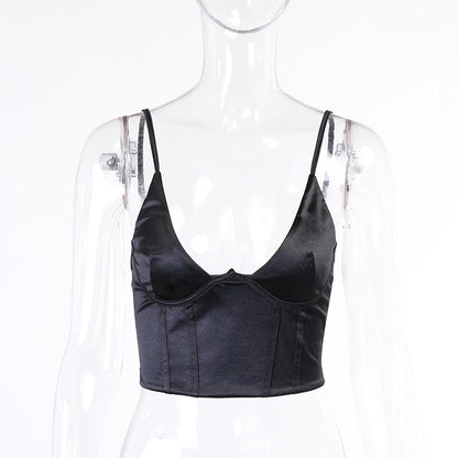 jinran V Neck Sleeveless Corset Crop Top Black Women 2021 Sexy Backless Summer Casual Bustier Cami Spaghetti Strap Tank Tops