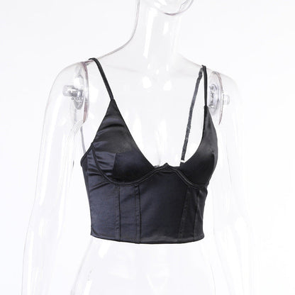 jinran V Neck Sleeveless Corset Crop Top Black Women 2021 Sexy Backless Summer Casual Bustier Cami Spaghetti Strap Tank Tops