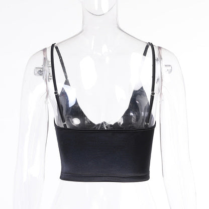 jinran V Neck Sleeveless Corset Crop Top Black Women 2021 Sexy Backless Summer Casual Bustier Cami Spaghetti Strap Tank Tops