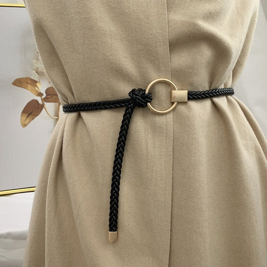 jinran Women&#39;s Hand-Woven Thin Belt Fashion Casual Circle Knotted Decorative Rope Braid Belts For Dress Denim Skirt Trouser