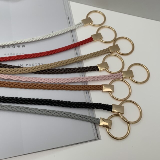 jinran Women&#39;s Hand-Woven Thin Belt Fashion Casual Circle Knotted Decorative Rope Braid Belts For Dress Denim Skirt Trouser