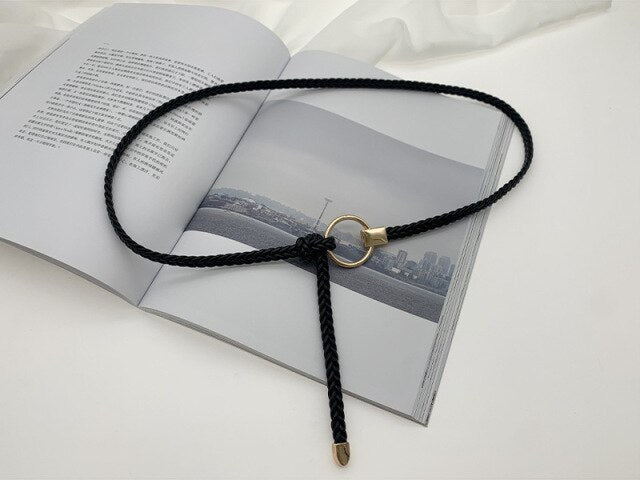 jinran Women&#39;s Hand-Woven Thin Belt Fashion Casual Circle Knotted Decorative Rope Braid Belts For Dress Denim Skirt Trouser