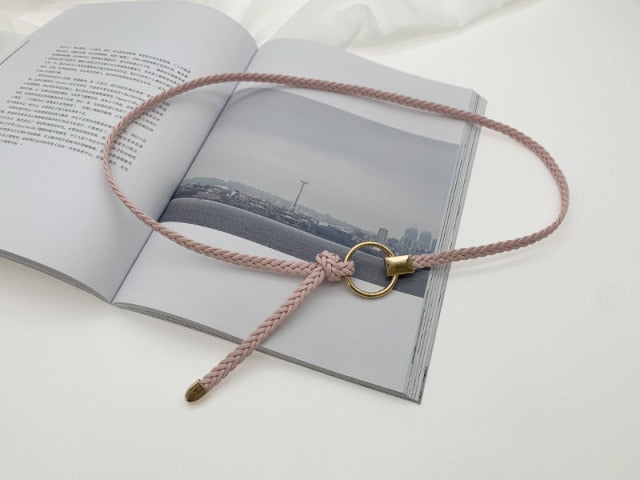 jinran Women&#39;s Hand-Woven Thin Belt Fashion Casual Circle Knotted Decorative Rope Braid Belts For Dress Denim Skirt Trouser