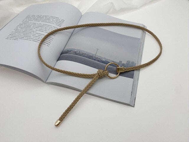 jinran Women&#39;s Hand-Woven Thin Belt Fashion Casual Circle Knotted Decorative Rope Braid Belts For Dress Denim Skirt Trouser
