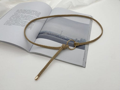 jinran Women&#39;s Hand-Woven Thin Belt Fashion Casual Circle Knotted Decorative Rope Braid Belts For Dress Denim Skirt Trouser