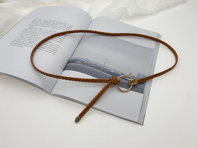 jinran Women&#39;s Hand-Woven Thin Belt Fashion Casual Circle Knotted Decorative Rope Braid Belts For Dress Denim Skirt Trouser