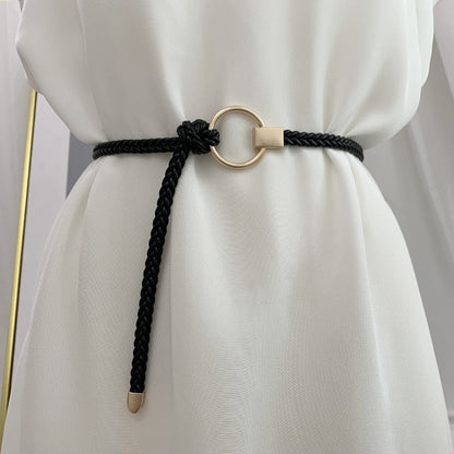 jinran Women&#39;s Hand-Woven Thin Belt Fashion Casual Circle Knotted Decorative Rope Braid Belts For Dress Denim Skirt Trouser
