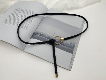 jinran Women&#39;s Hand-Woven Thin Belt Fashion Casual Circle Knotted Decorative Rope Braid Belts For Dress Denim Skirt Trouser