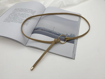 jinran Women&#39;s Hand-Woven Thin Belt Fashion Casual Circle Knotted Decorative Rope Braid Belts For Dress Denim Skirt Trouser