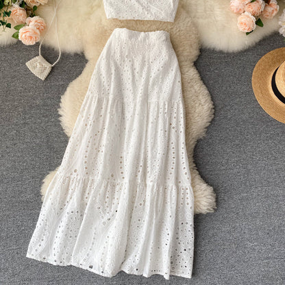 jinran Women&#39;s Holiday Style Suit Sets 2022 Summer New Short High Waist Camisole Wild Long Skirt Fashionable Two-piece Skirts ML1037