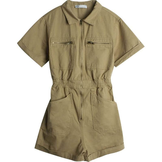 jinran Women&#39;s denim jumpsuit Western-style retro BM khaki trendy jumpsuit wide-leg shorts waist summer workwear Hong Kong streetwear